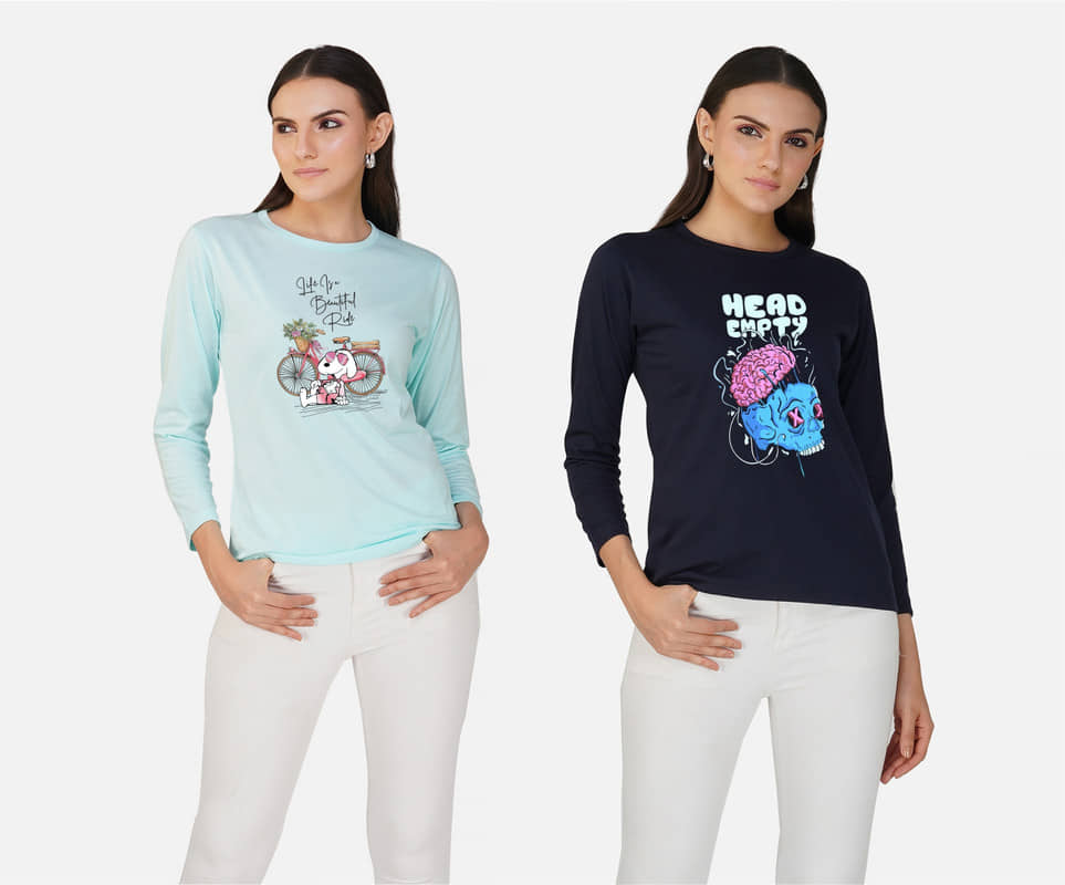 CHOZI Women Cotton Blend Printed Regular Fit Round Neck T-Shirt ( Multi Color )