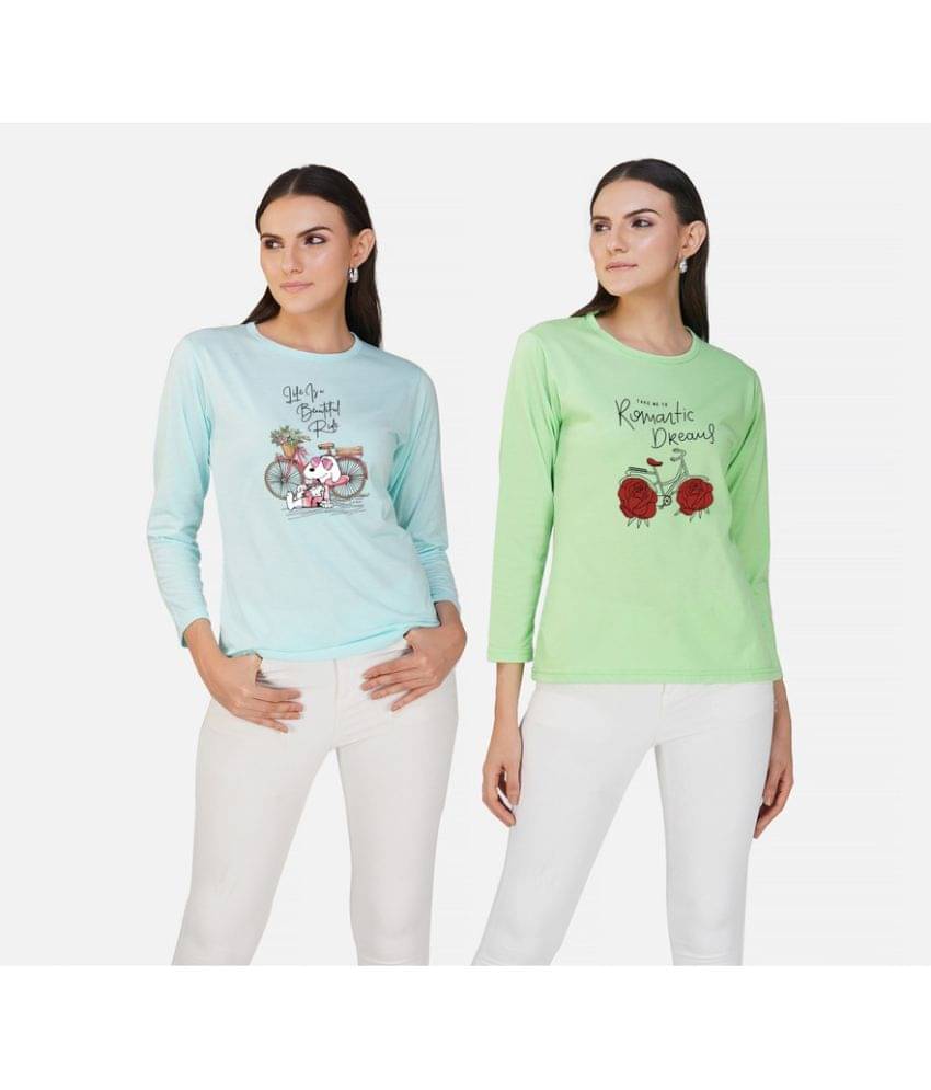     			CHOZI Women Cotton Blend Printed Regular Fit Round Neck T-Shirt ( Multi Color )