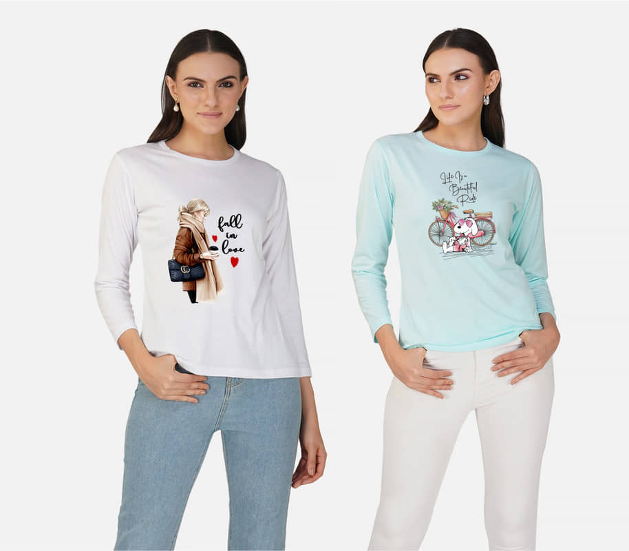 CHOZI Women Cotton Blend Printed Regular Fit Round Neck T-Shirt ( Multi Color )