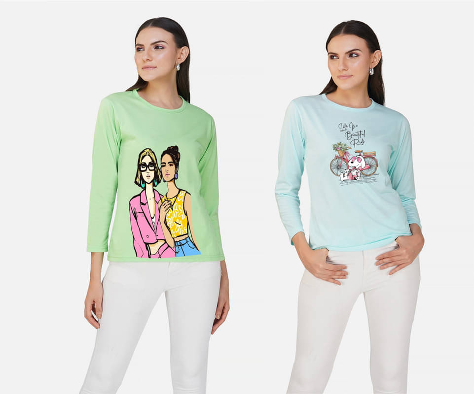 CHOZI Women Cotton Blend Printed Regular Fit Round Neck T-Shirt ( Multi Color ) CHOZI Women Cotton Blend Printed Regular Fit Round Neck T-Shirt ( Multi Color )