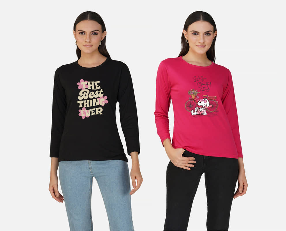 CHOZI Women Cotton Blend Printed Regular Fit Round Neck T-Shirt ( Multi Color )