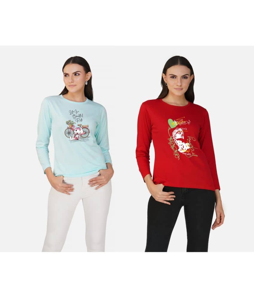 CHOZI Women Cotton Blend Printed Regular Fit Round Neck T-Shirt ( Multi Color )
