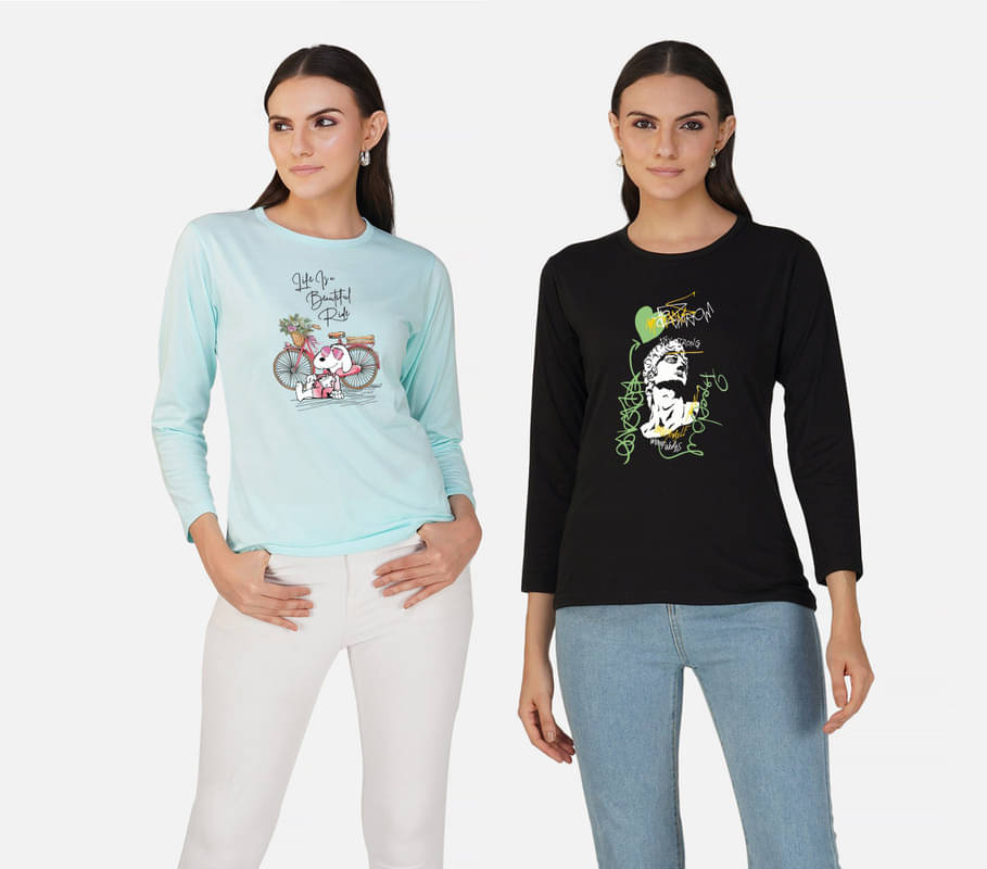     			CHOZI Women Cotton Blend Printed Regular Fit Round Neck T-Shirt ( Multi Color )