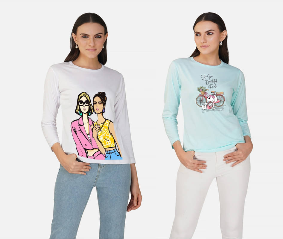     			CHOZI Women Cotton Blend Printed Regular Fit Round Neck T-Shirt ( Multi Color )