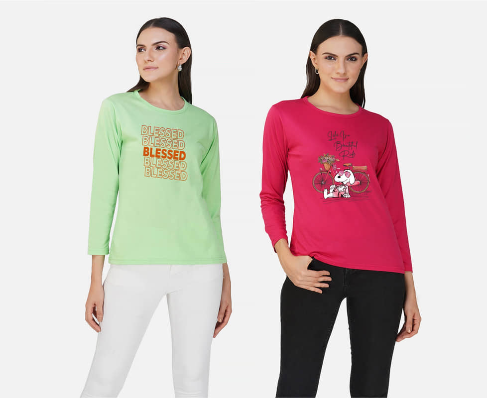 CHOZI Women Cotton Blend Printed Regular Fit Round Neck T-Shirt ( Multi Color )