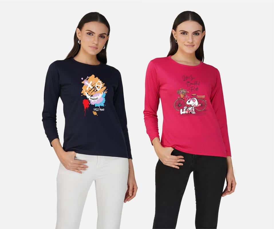    			CHOZI Women Cotton Blend Printed Regular Fit Round Neck T-Shirt ( Multi Color )