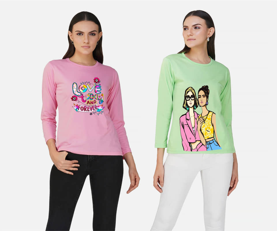 CHOZI Women Cotton Blend Printed Regular Fit Round Neck T-Shirt ( Multi Color )
