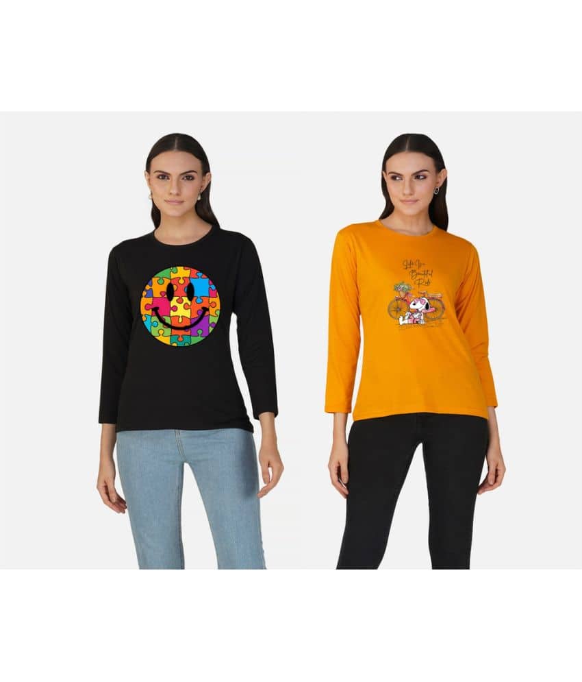 CHOZI Women Cotton Blend Printed Regular Fit Round Neck T-Shirt ( Multi Color )