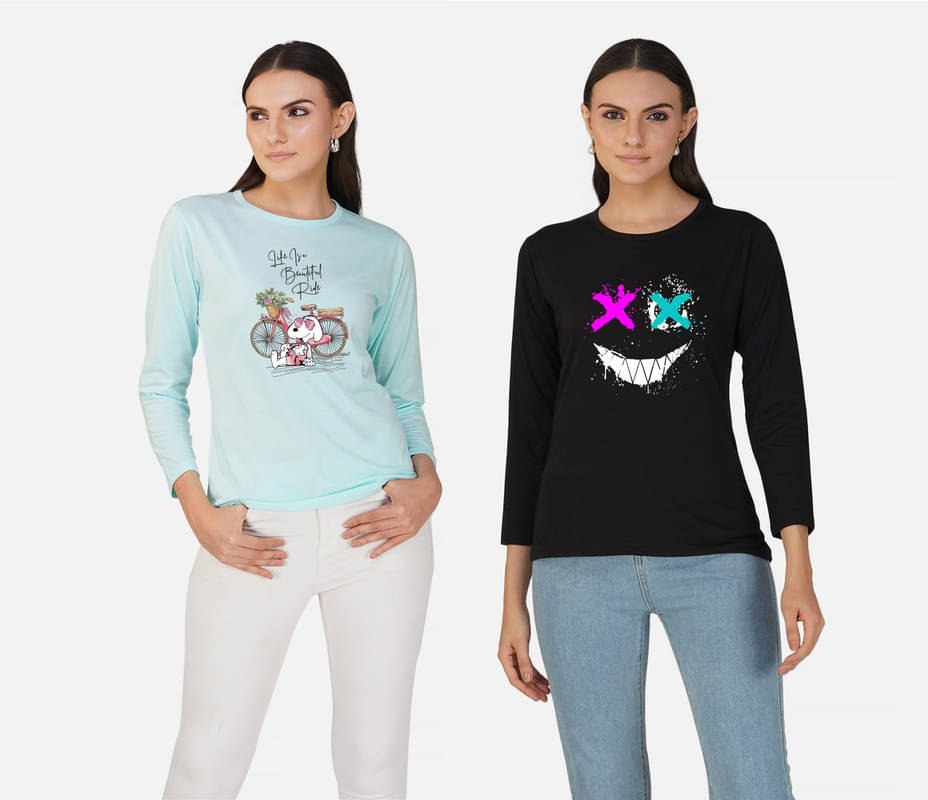 CHOZI Women Cotton Blend Printed Regular Fit Round Neck T-Shirt ( Multi Color ) CHOZI Women Cotton Blend Printed Regular Fit Round Neck T-Shirt ( Multi Color )