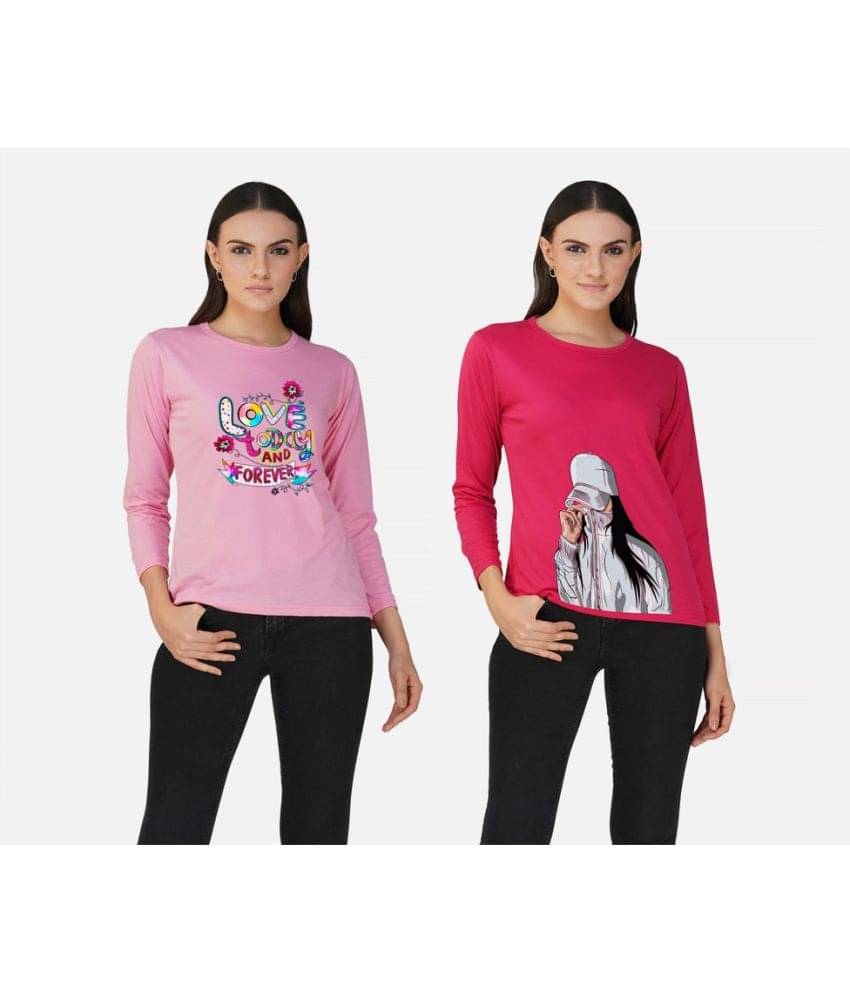 CHOZI Women Cotton Blend Printed Regular Fit Round Neck T-Shirt ( Pink )     			CHOZI Women Cotton Blend Printed Regular Fit Round Neck T-Shirt ( Pink )