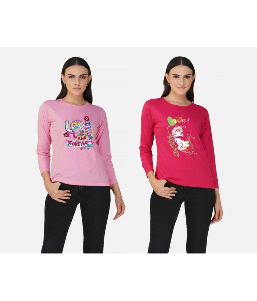 CHOZI Women Cotton Blend Printed Regular Fit Round Neck T-Shirt ( Pink ) CHOZI Women Cotton Blend Printed Regular Fit Round Neck T-Shirt ( Pink )