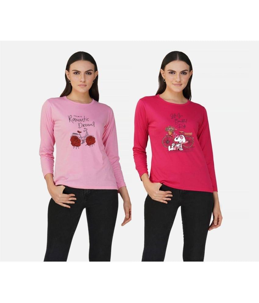 CHOZI Women Cotton Blend Printed Regular Fit Round Neck T-Shirt ( Pink )     			CHOZI Women Cotton Blend Printed Regular Fit Round Neck T-Shirt ( Pink )