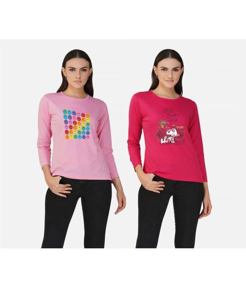     			CHOZI Women Cotton Blend Printed Regular Fit Round Neck T-Shirt ( Pink )