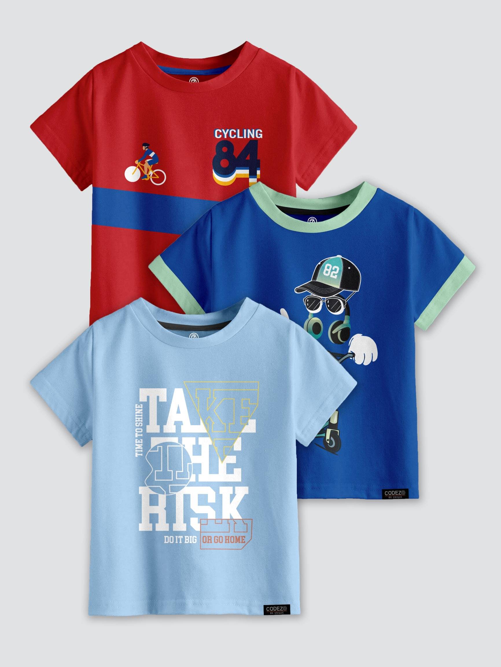     			CODEZ Pack of 3 Boys Cotton Blend T-Shirt ( Multi Color )