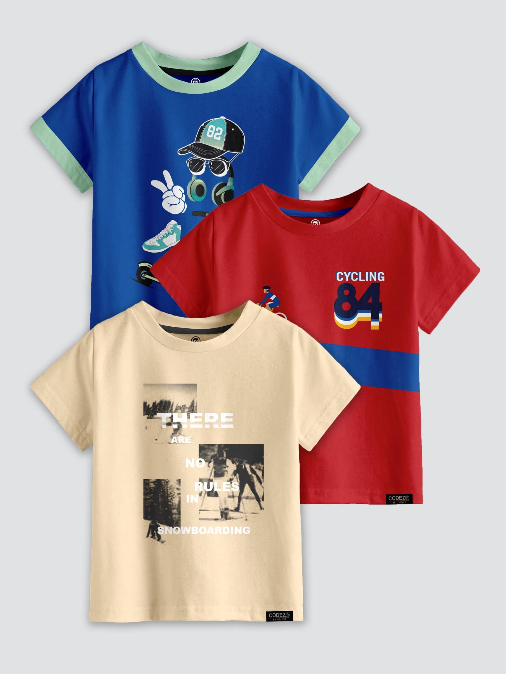 CODEZ Pack of 2 Boys Cotton Blend T-Shirt ( Multi Color )