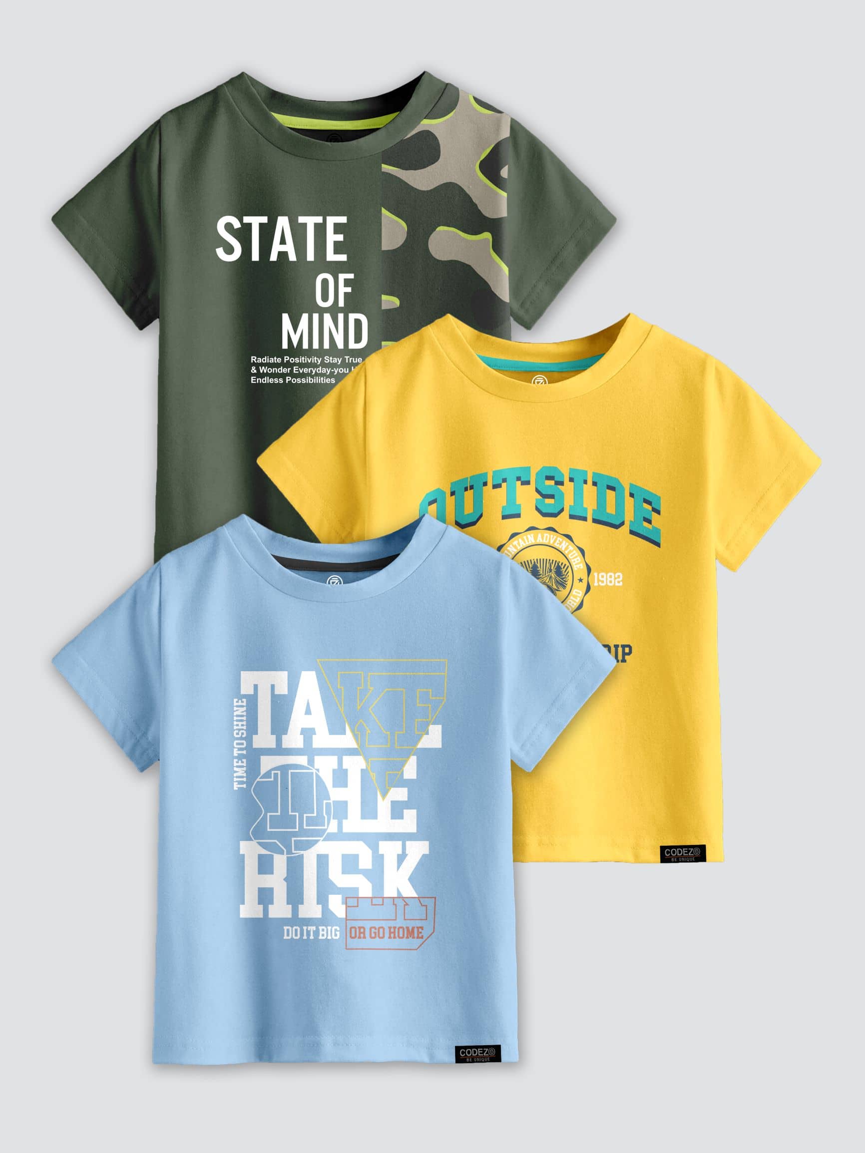 CODEZ Pack of 3 Boys Cotton Blend T-Shirt ( Multi Color )