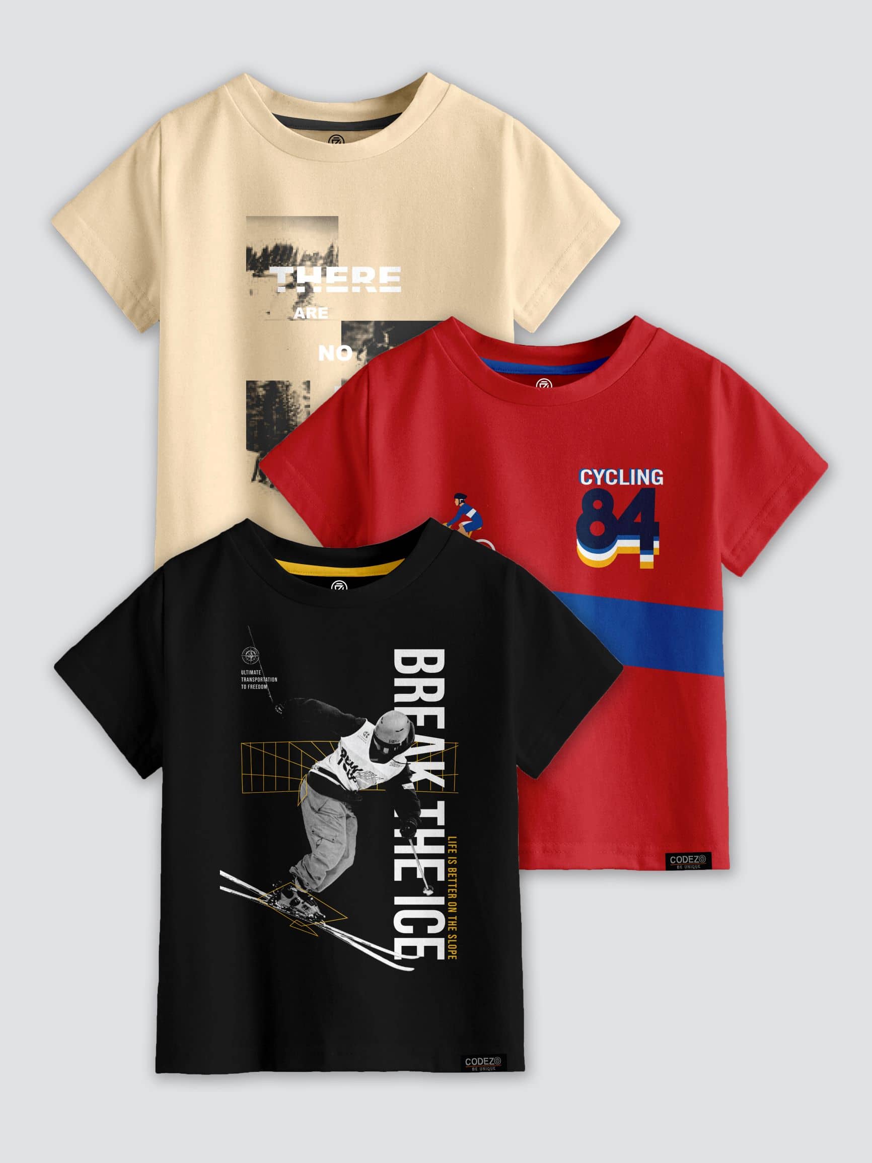 CODEZ Pack of 3 Boys Cotton Blend T-Shirt ( Multi Color )