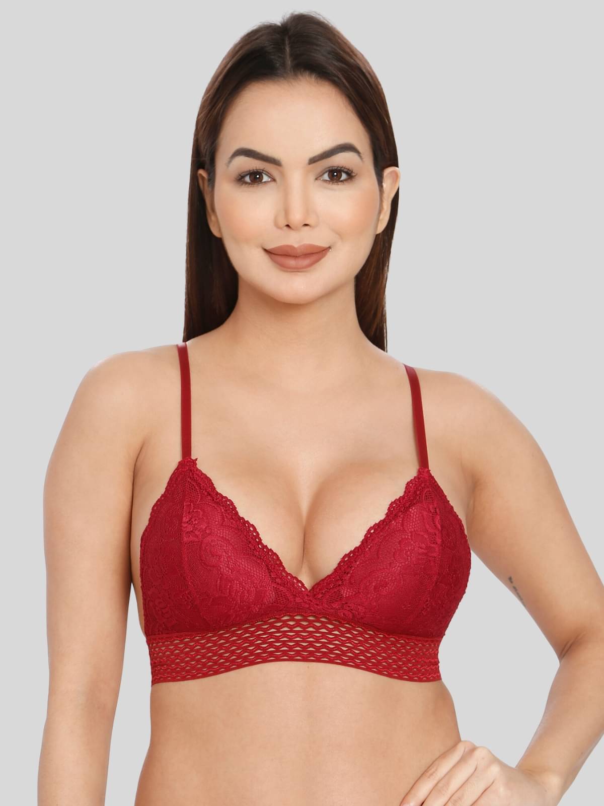 ILRASO Lace Removable Padding Women's Bralette Bra ( Maroon ) ILRASO Lace Removable Padding Women's Bralette Bra ( Maroon )