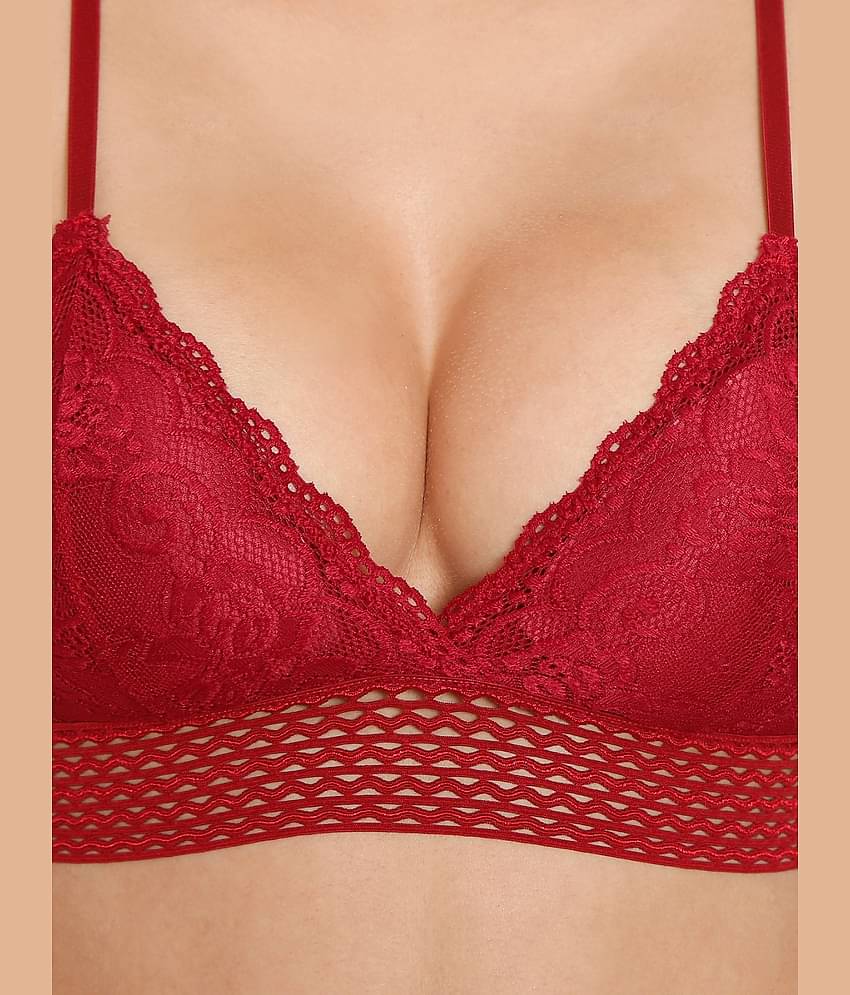 ILRASO Lace Removable Padding Women's Bralette Bra ( Maroon )