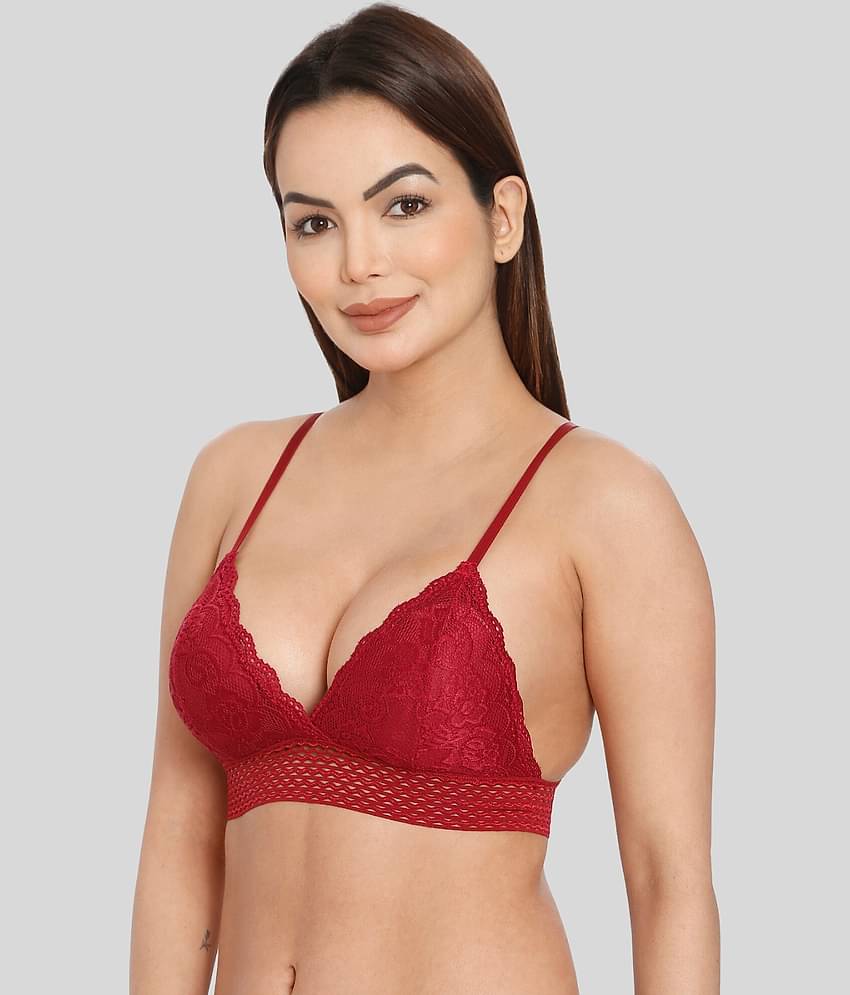 ILRASO Lace Removable Padding Women's Bralette Bra ( Maroon )
