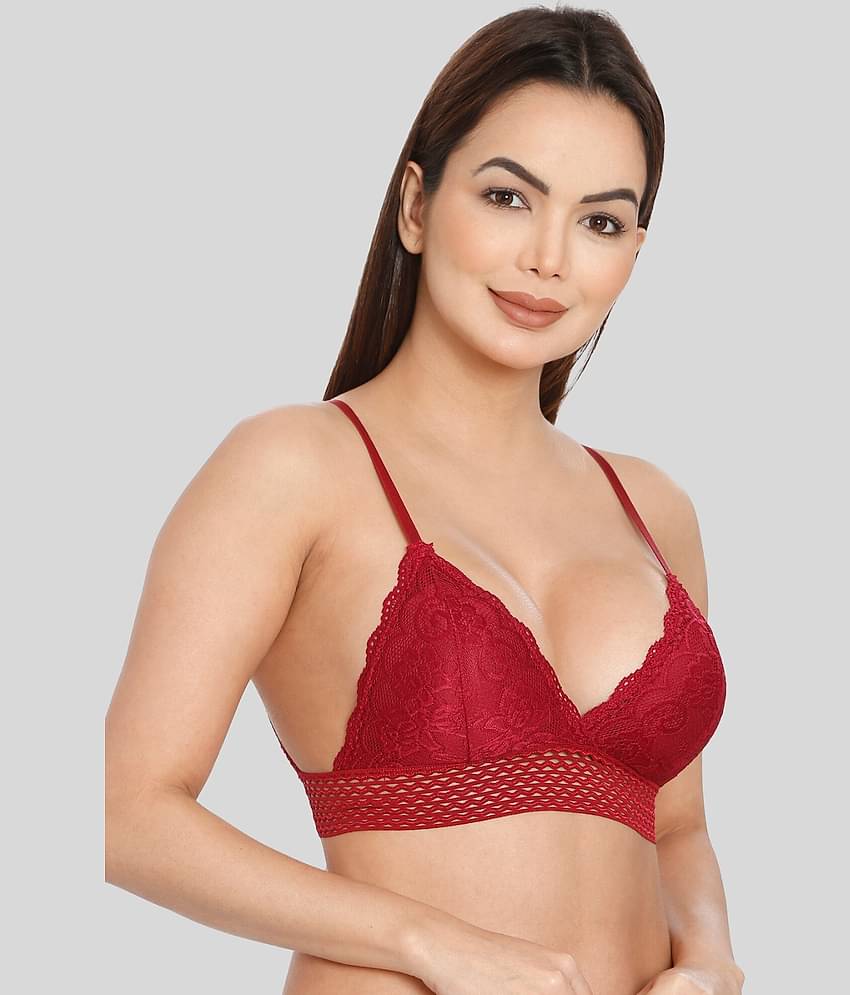 ILRASO Lace Removable Padding Women's Bralette Bra ( Maroon )