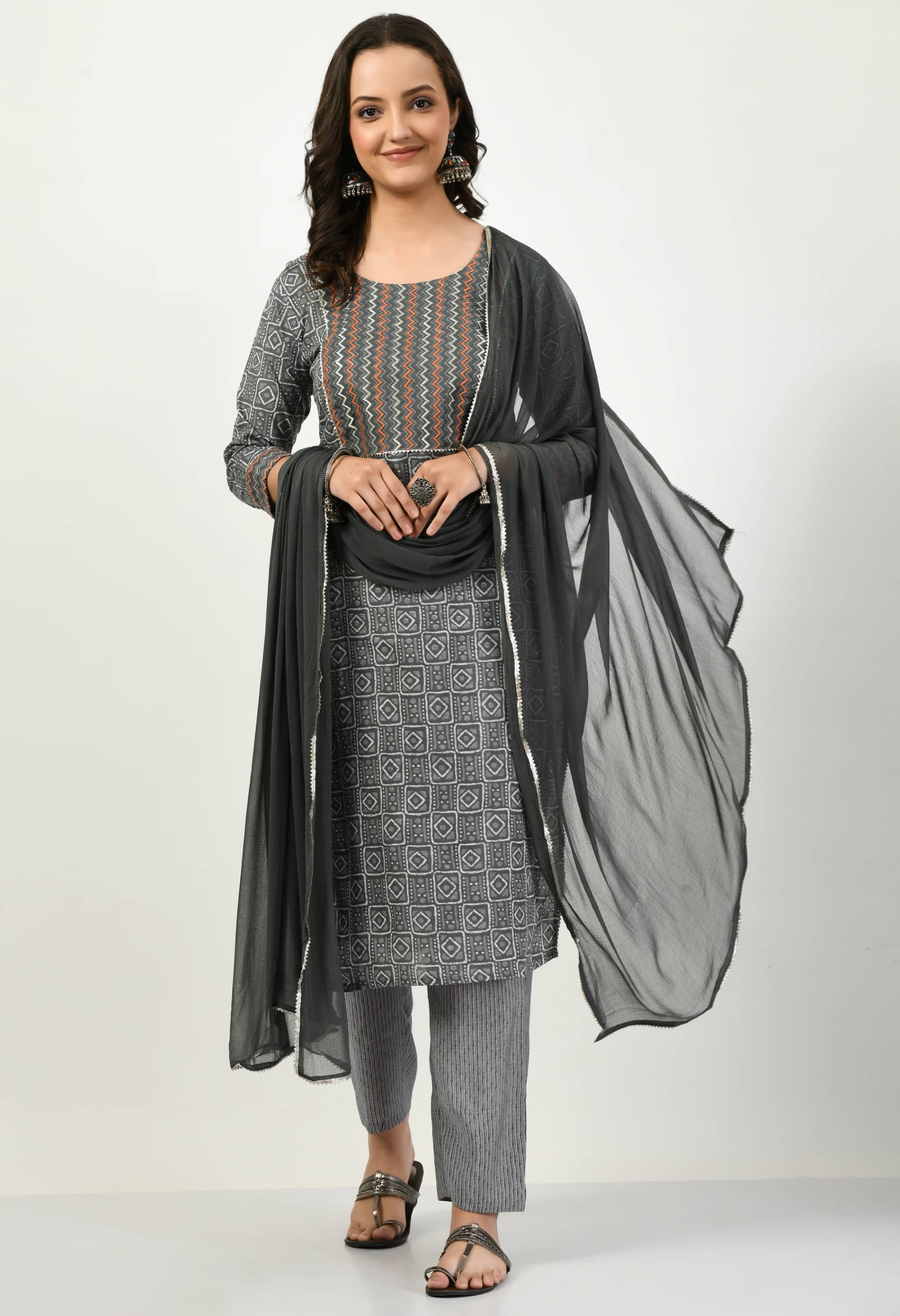     			MAURYA Cotton Printed Kurti With Pants Women's Stitched Salwar Suit - Grey ( Pack of 1 )