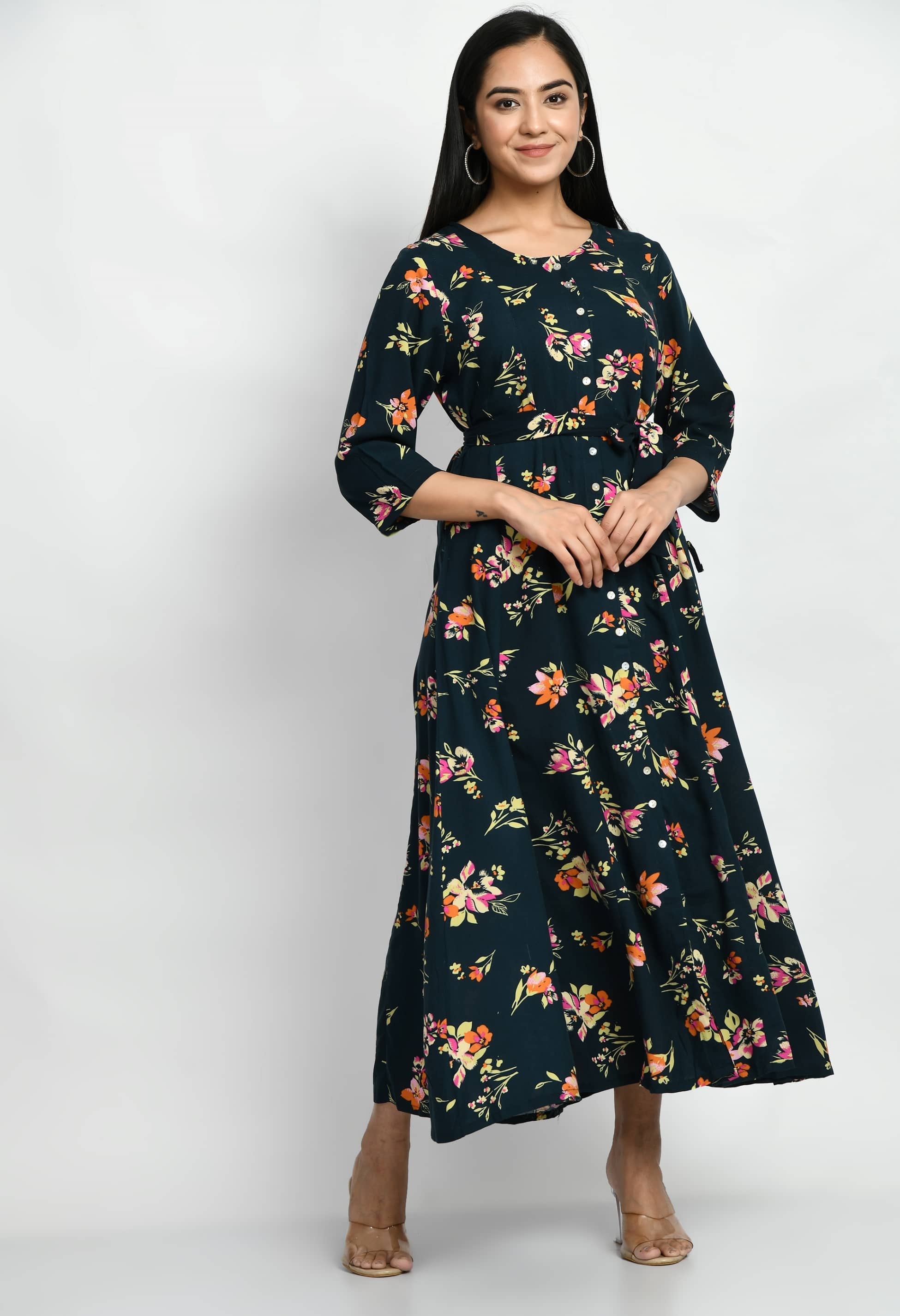 MAURYA Women Rayon Printed A-line Dress ( Green )