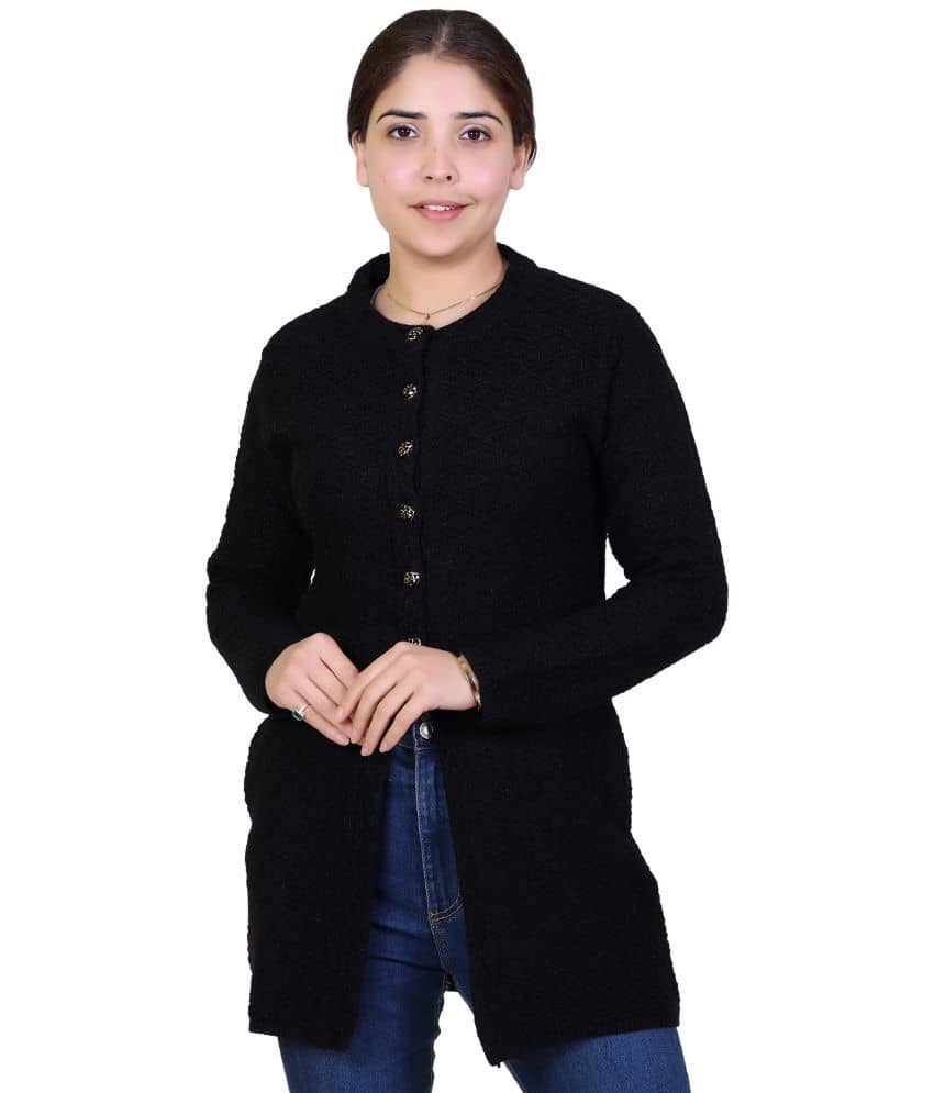 Ogarti Acrylic Round Neck Women's Buttoned Cardigans - Black ( Single )