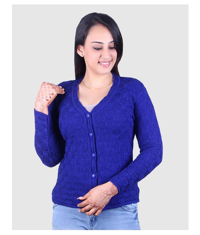     			Ogarti Women Acrylic V-Neck Pullover ( Blue )