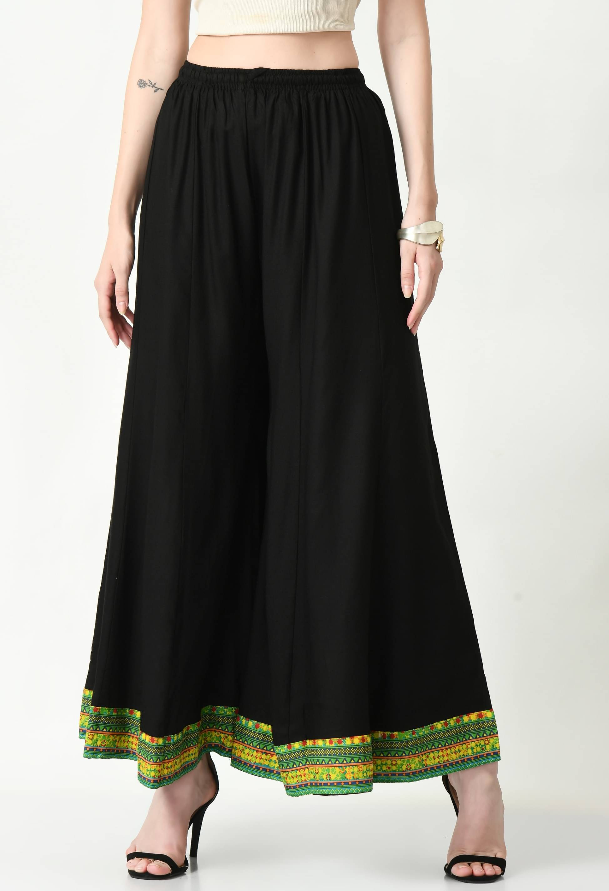 maurya enterprises - Black Rayon Flared Women's Palazzos ( Pack of 1 ) maurya enterprises - Black Rayon Flared Women's Palazzos ( Pack of 1 )