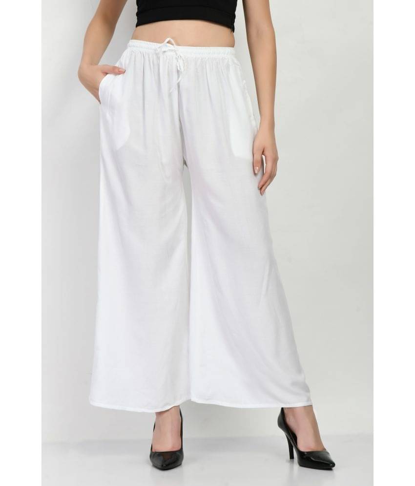maurya enterprises - White Rayon Flared Women's Palazzos ( Pack of 1 ) maurya enterprises - White Rayon Flared Women's Palazzos ( Pack of 1 )