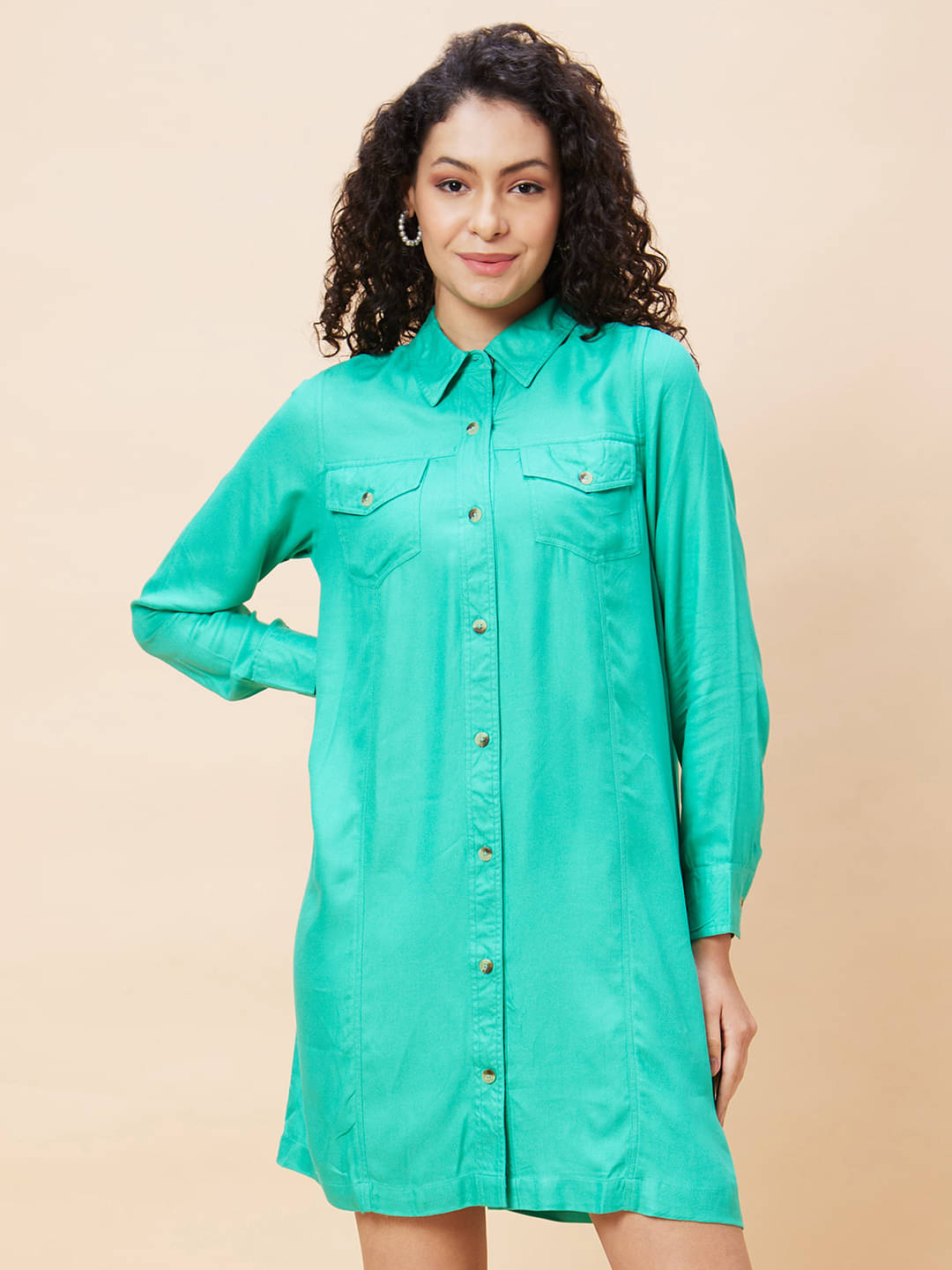     			Globus - Green Viscose Women's Shirt Dress ( Pack of 1 )