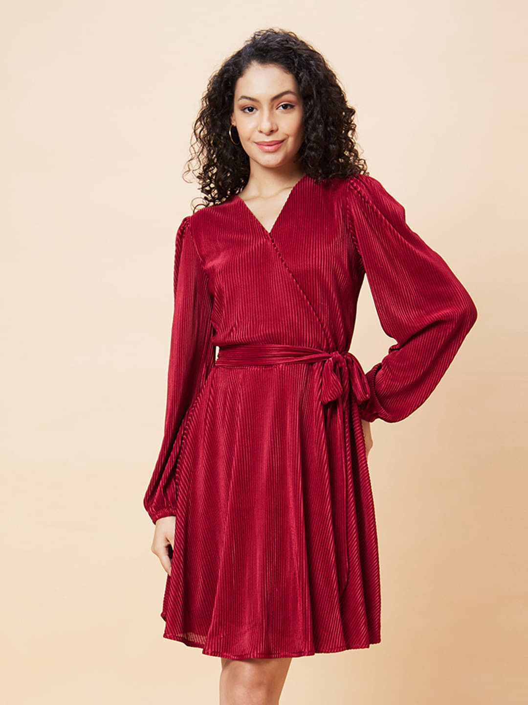 Globus - Maroon Polyester Women's Wrap Dress ( Pack of 1 ) Globus - Maroon Polyester Women's Wrap Dress ( Pack of 1 )