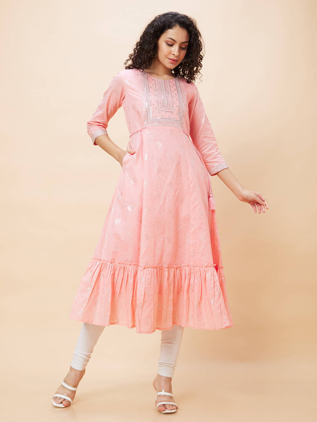 Globus - Peach Cotton Women's A-line Kurti ( Pack of 1 ) Globus - Peach Cotton Women's A-line Kurti ( Pack of 1 )