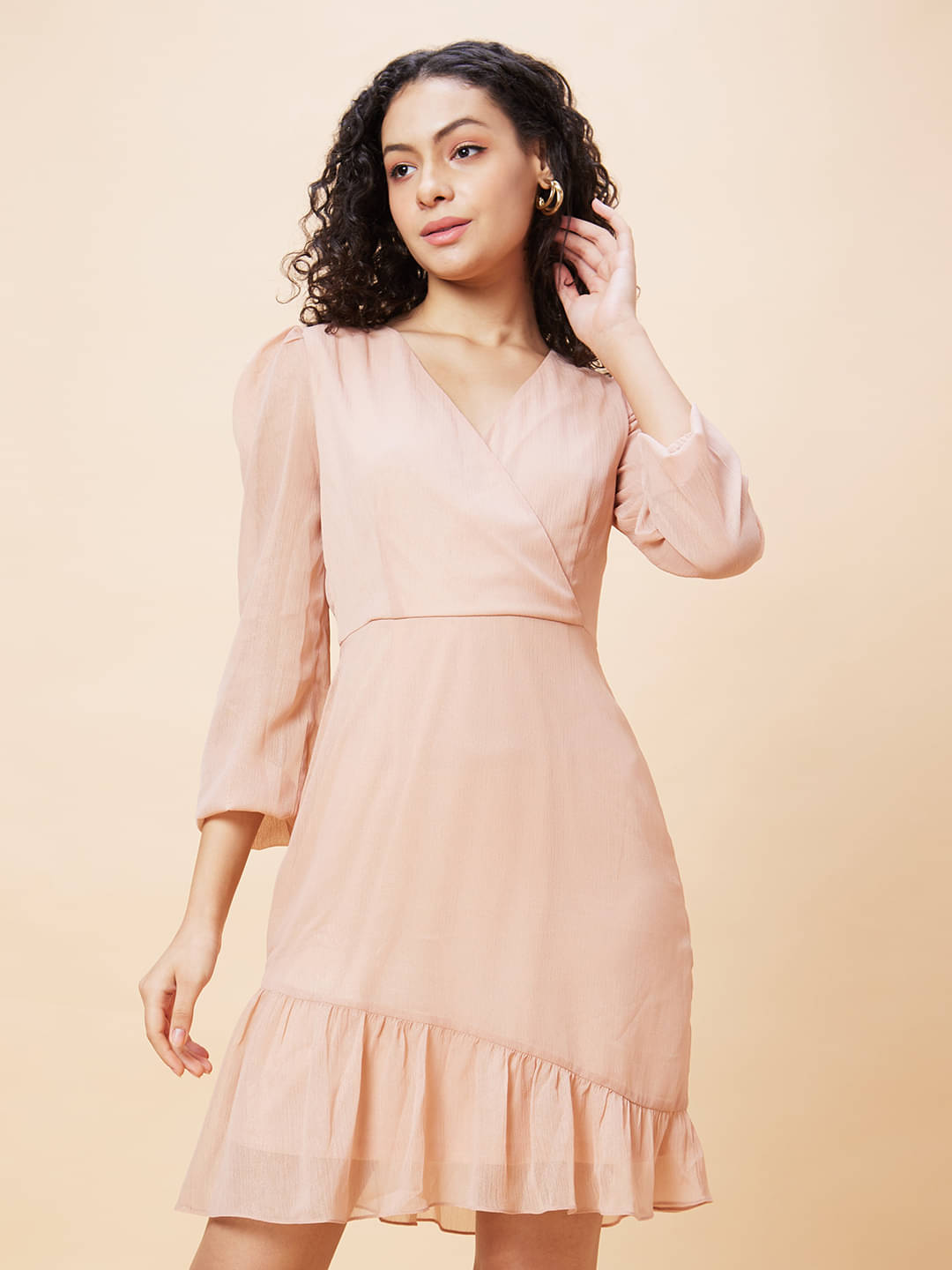     			Globus - Peach Polyester Women's Wrap Dress ( Pack of 1 )