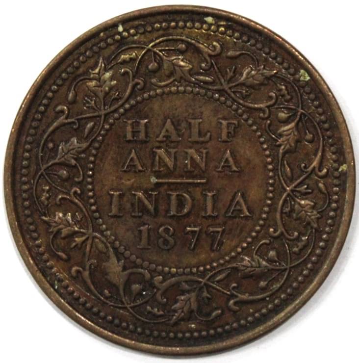     			Luxury - Big Verity - British India Rare Half Anna 1877 Victoria Queen Copper Fancy old Coin Numismatic Coins