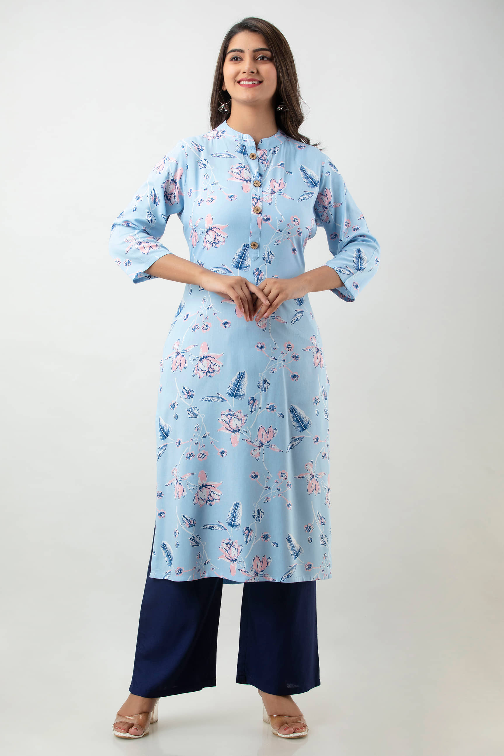 MAUKA - Blue Straight Rayon Women's Stitched Salwar Suit ( Pack of 1 )