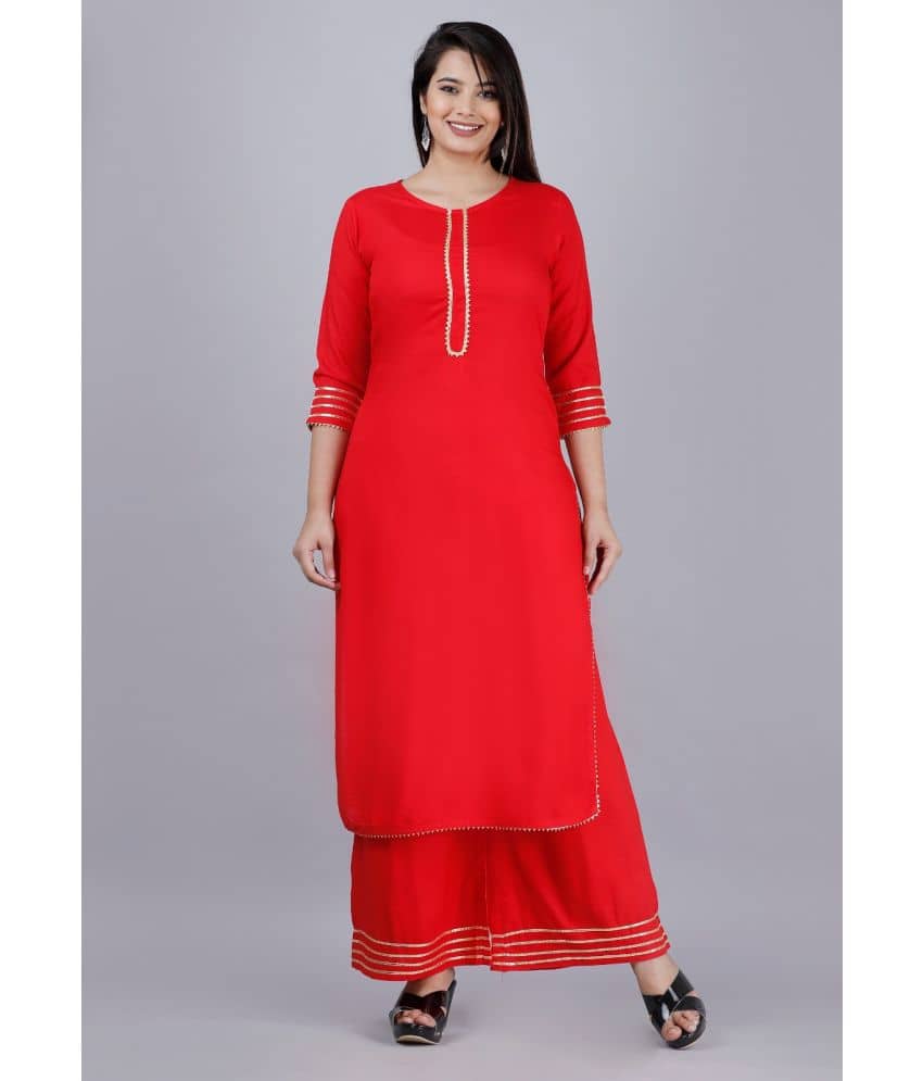 MAUKA - Red Straight Rayon Women's Stitched Salwar Suit ( Pack of 1 )