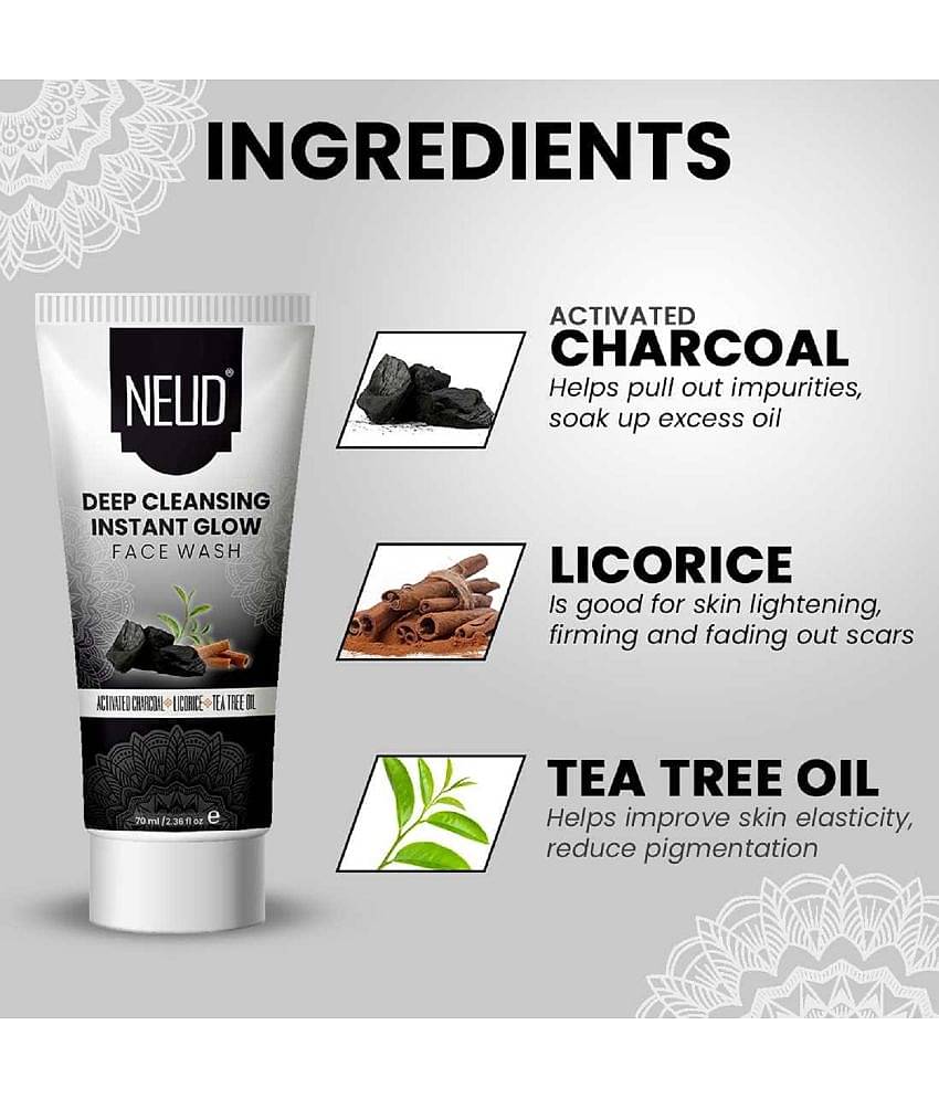 NEUD Deep Cleansing Instant Glow Face Wash for Men and Women, 70 ml Each (Pack of 2)
