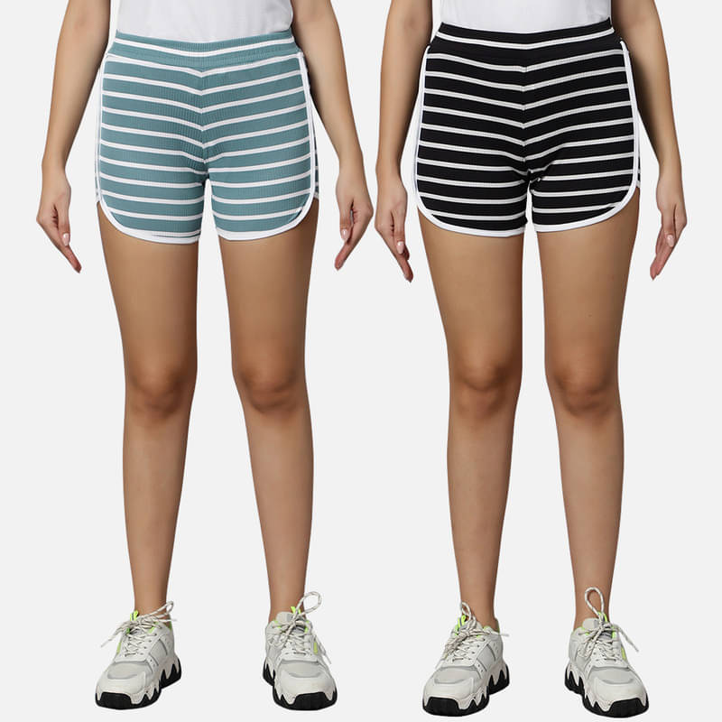     			Omtex Multi Polyester Solid Shorts - Pack of 2