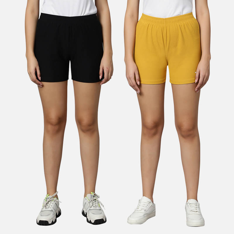     			Omtex Multi Polyester Solid Shorts - Pack of 2