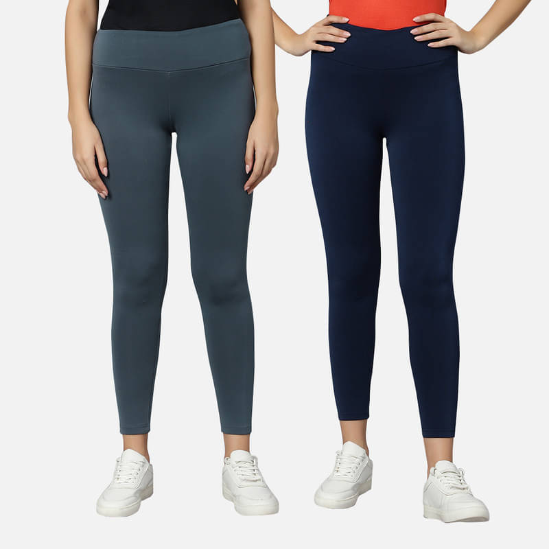     			Omtex Multi Polyester Solid Tights - Pack of 2