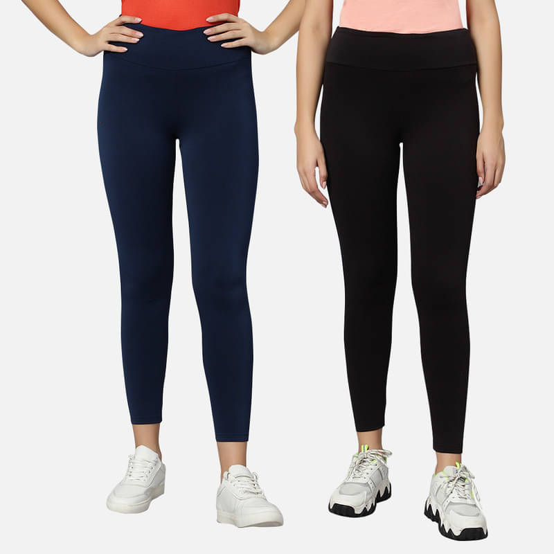     			Omtex Multi Polyester Solid Tights - Pack of 2