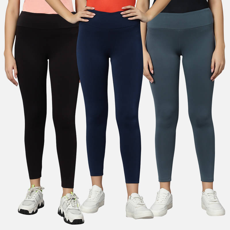    			Omtex Multi Polyester Solid Tights - Pack of 3
