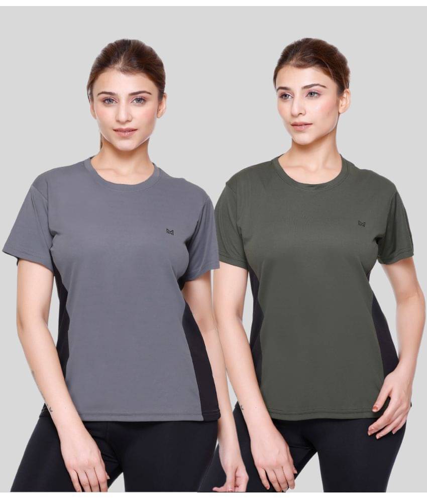 White Moon Olive Green Polyester Lycra Tees - Pack of 2 White Moon Olive Green Polyester Lycra Tees - Pack of 2