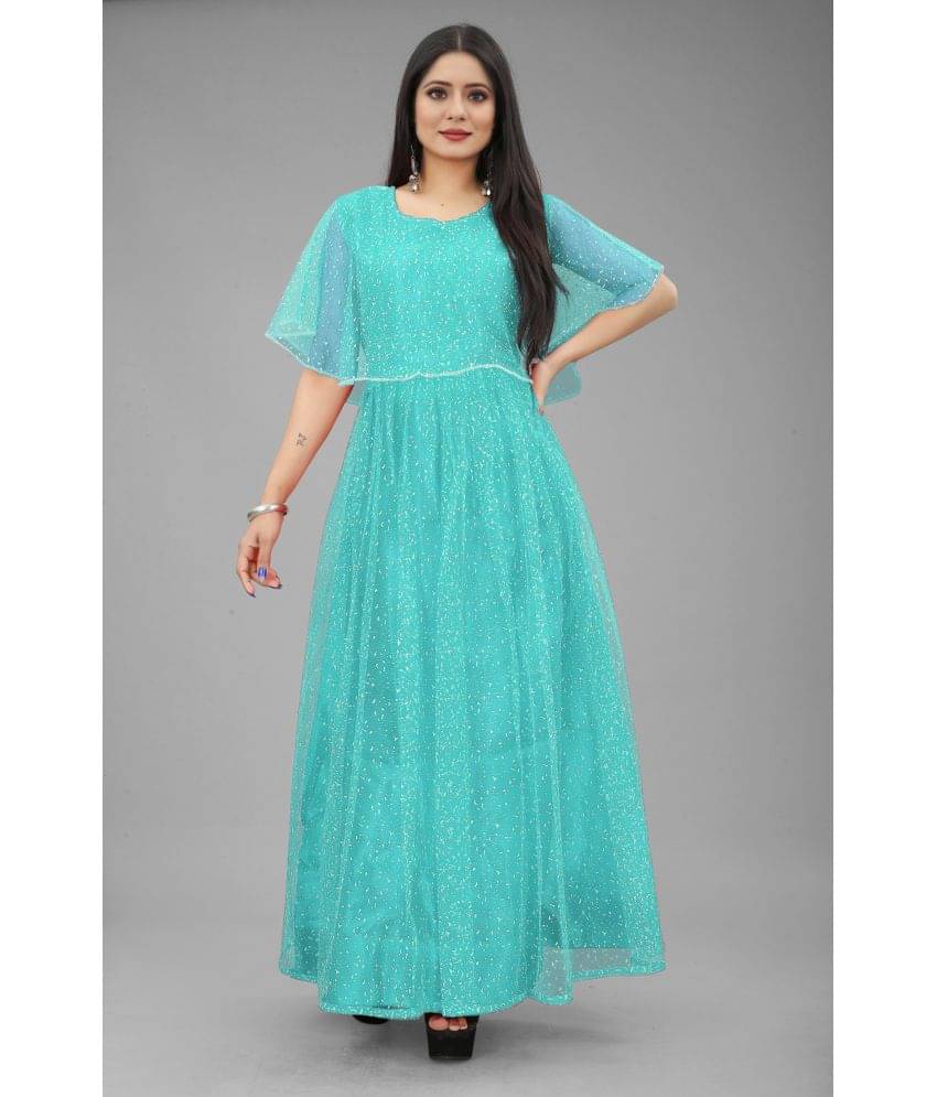 Aika - Light Blue Flared Net Women's Stitched Ethnic Gown ( Pack of 1 ) Aika - Light Blue Flared Net Women's Stitched Ethnic Gown ( Pack of 1 )