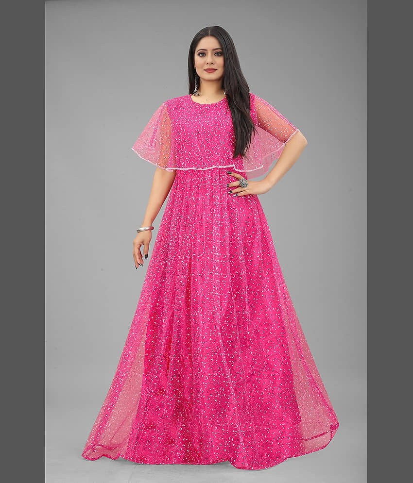 Apnisha - Pink Flared Net Women's Stitched Ethnic Gown ( Pack of 1 ) - Unstitched Fabrics | Buy online on ZillyBuy
