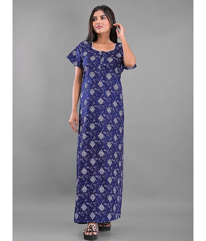 Apratim - Blue Cotton Women's Nightwear Nighty & Night Gowns ( Pack of 1 ) - Nightwear & Loungewear | Buy online on ZillyBuy