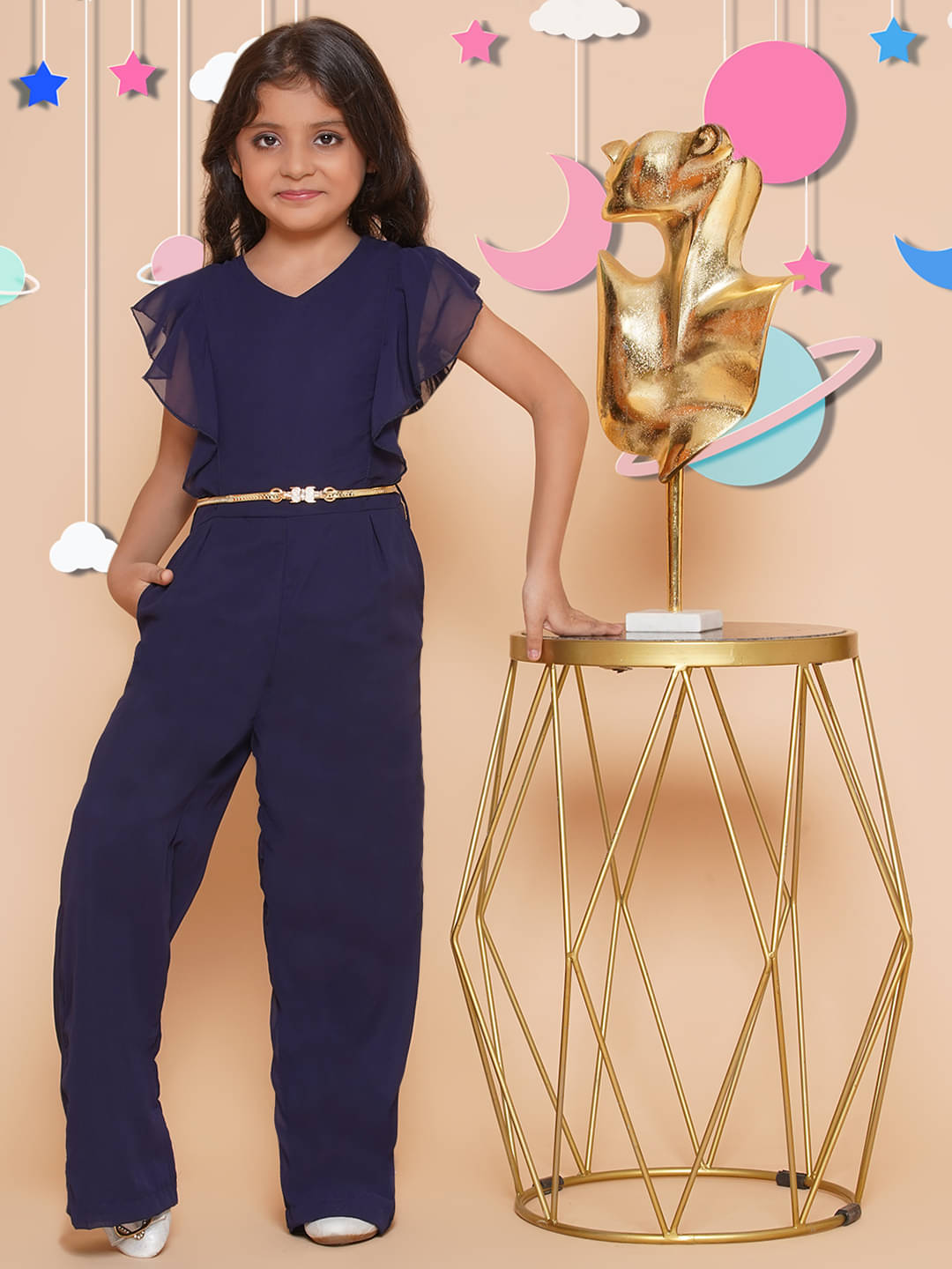 Arshia Fashions Girls Georgette Jumpsuit ( Pack of 1 , Blue )     			Arshia Fashions Girls Georgette Jumpsuit ( Pack of 1 , Blue )