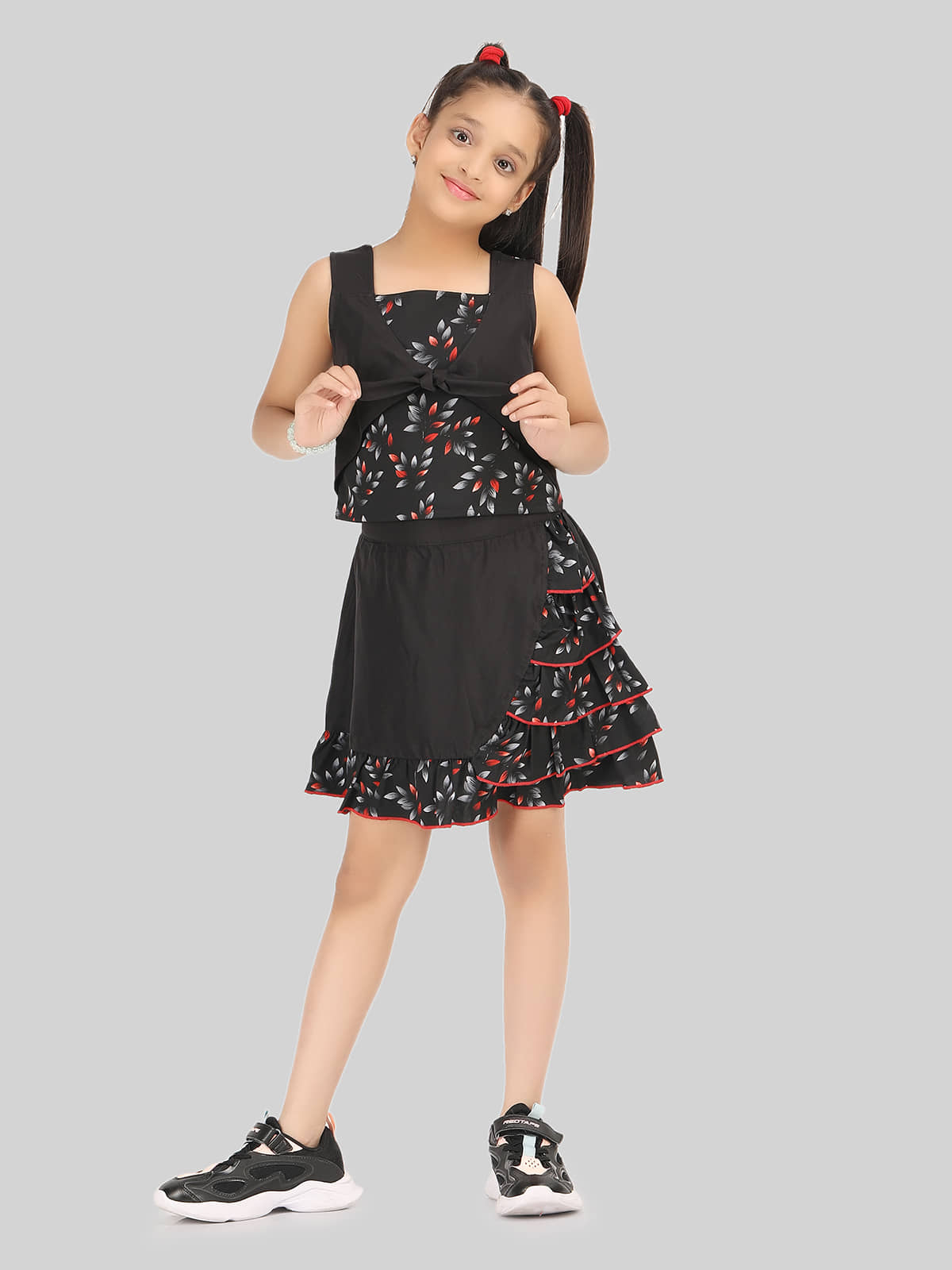 Being Naughty Pack of 1 Girls Polyester Top With Skirt ( Black )